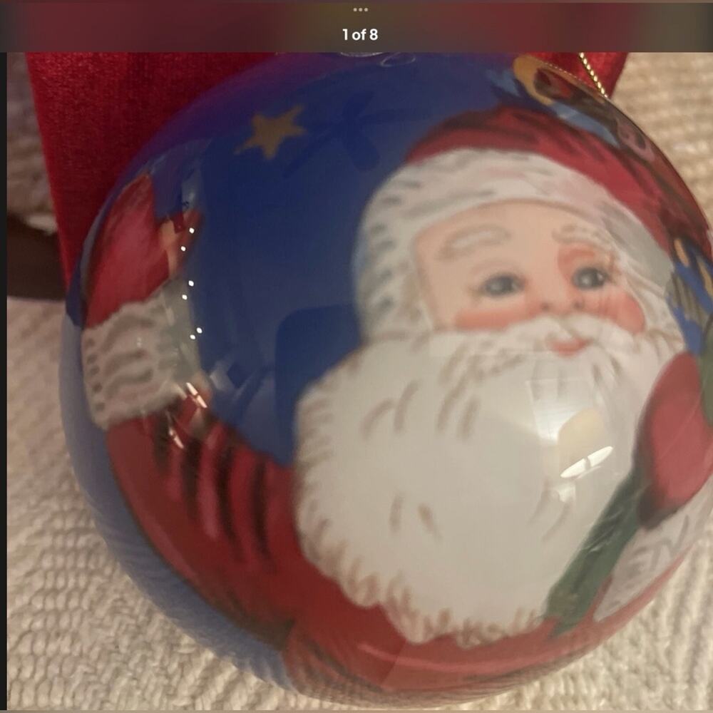 Festive Santa Claus reverse paint glass Holiday Ornament with box